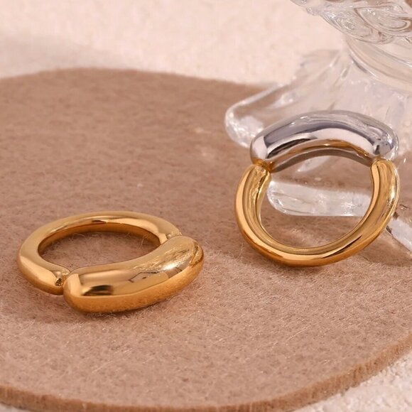 NWT 18K Gold Plated Minimalist Statement Chunky Ring Sz. 7 - Picture 13 of 16